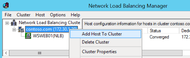 Add Host to Cluster dialog box in NLB