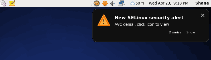 SELinux Alert on the Gnome Desktop
