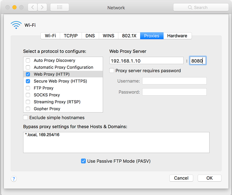 Network Proxy Settings for HTTP