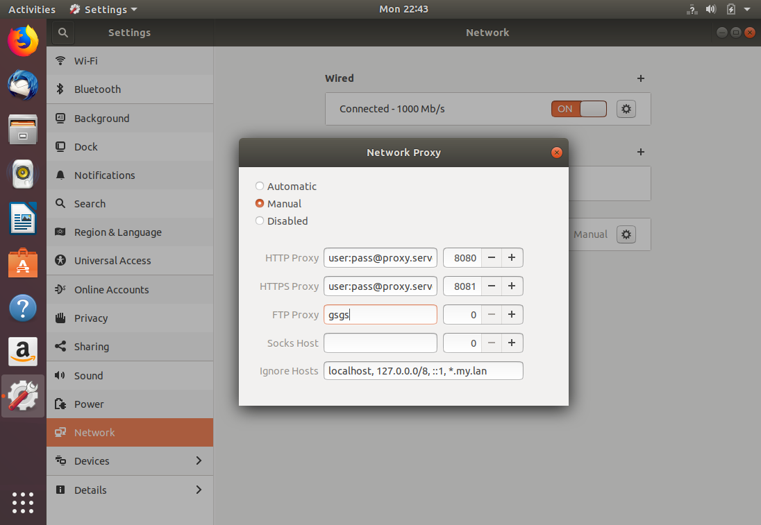 Ubuntu 18.04 Network Proxy Settings