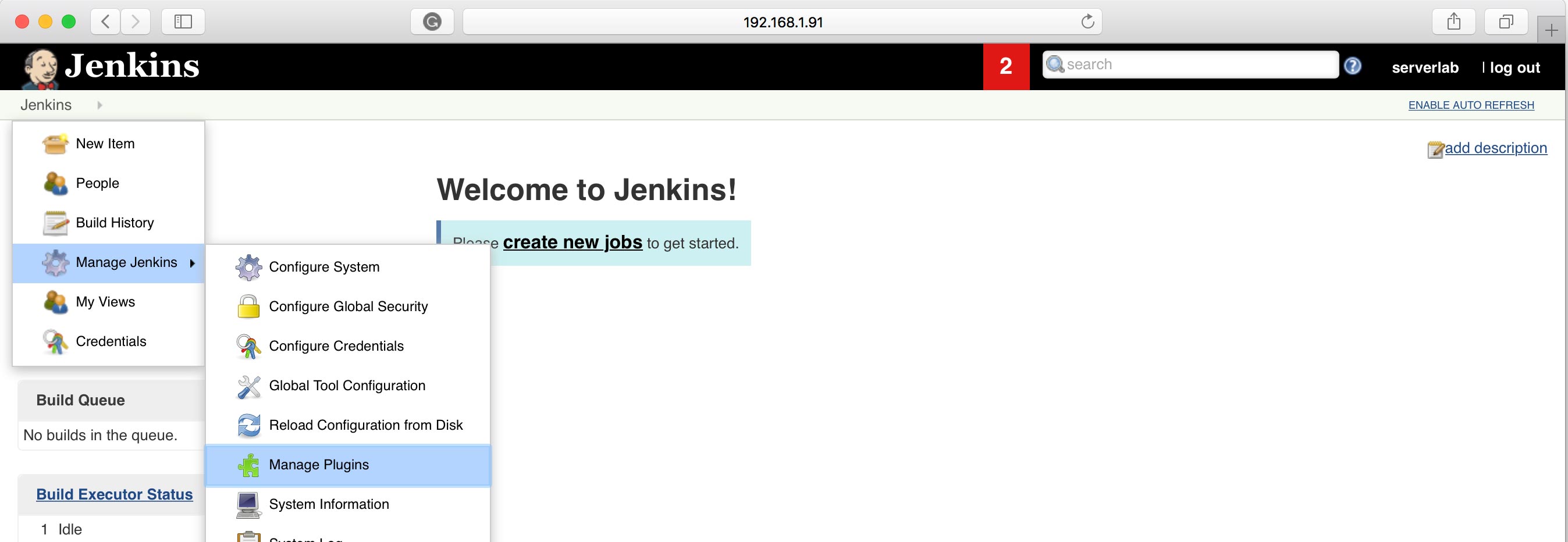 Jenkins - Manage Plugins menu item
