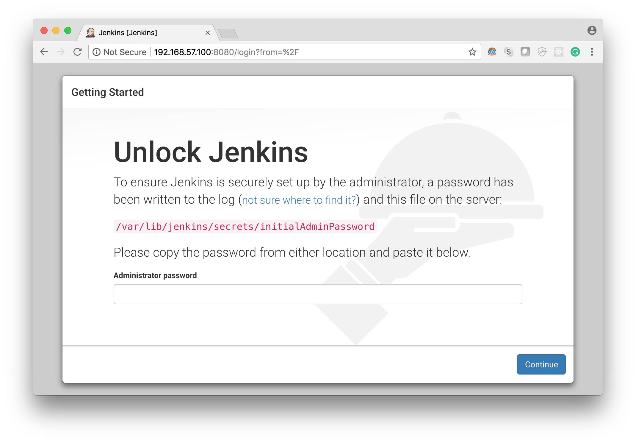 Jenkins unlock screen