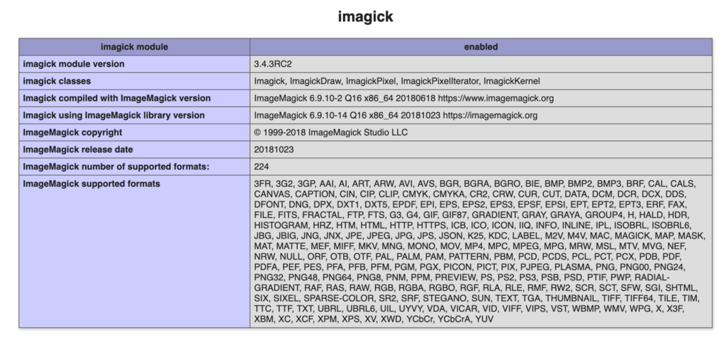 PHP Info Imagick Module